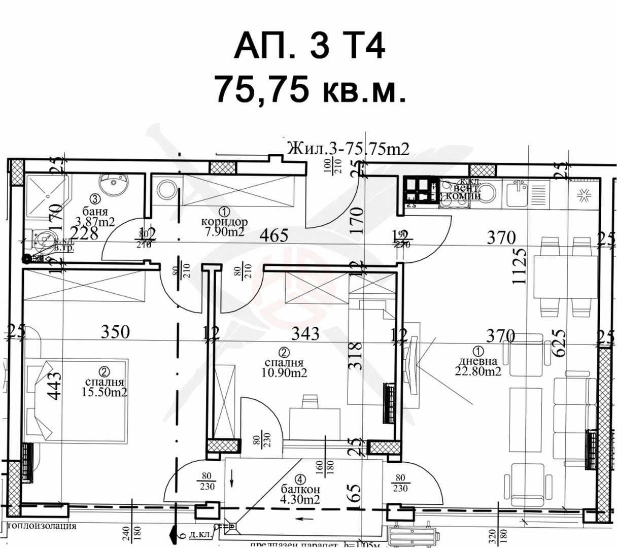 Тристаен апартамент в Варна, Гръцка махала - 104 кв.м за 1595 €/кв.м - Снимка #1