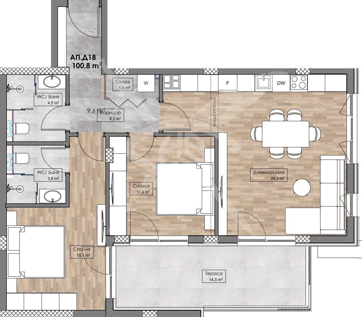 Тристаен апартамент в Пловдив, Кършияка - 113 кв.м за 1089 €/кв.м - Снимка #1