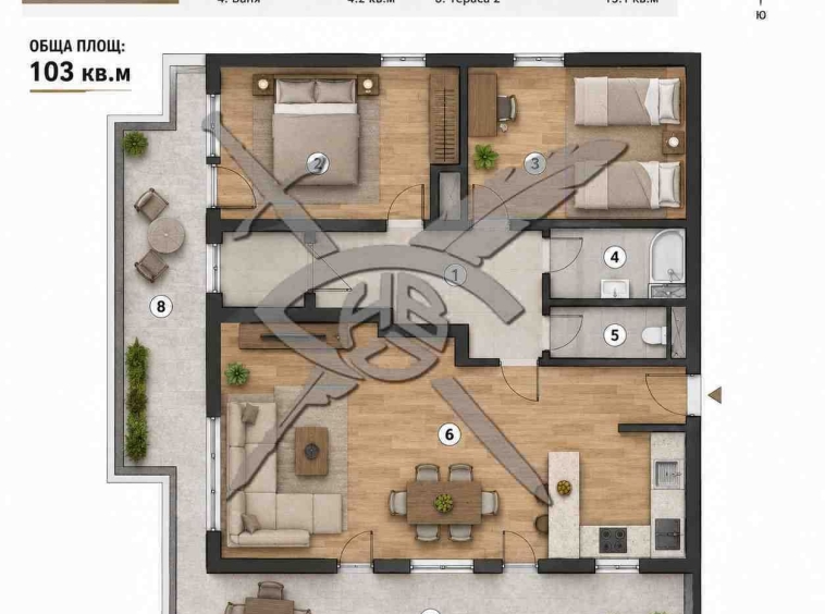 Тристаен апартамент в Айтос - 103 кв.м за 587 €/кв.м - Снимка #1