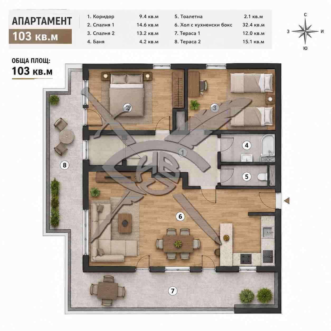 Тристаен апартамент в Айтос - 103 кв.м за 587 €/кв.м - Снимка #1