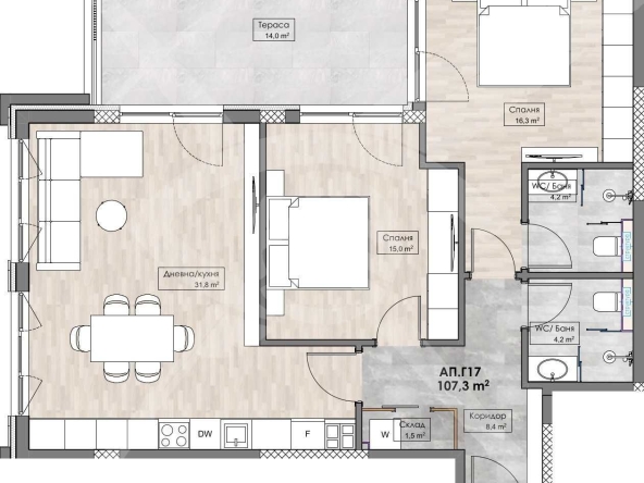 Тристаен апартамент в Пловдив, Кършияка - 120 кв.м за 1087 €/кв.м - Снимка #1