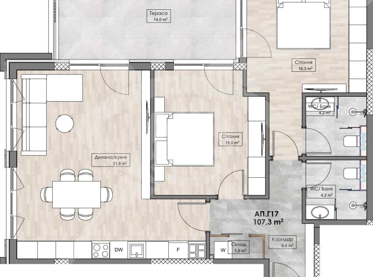 Тристаен апартамент в Пловдив, Кършияка - 120 кв.м за 1087 €/кв.м - Снимка #1