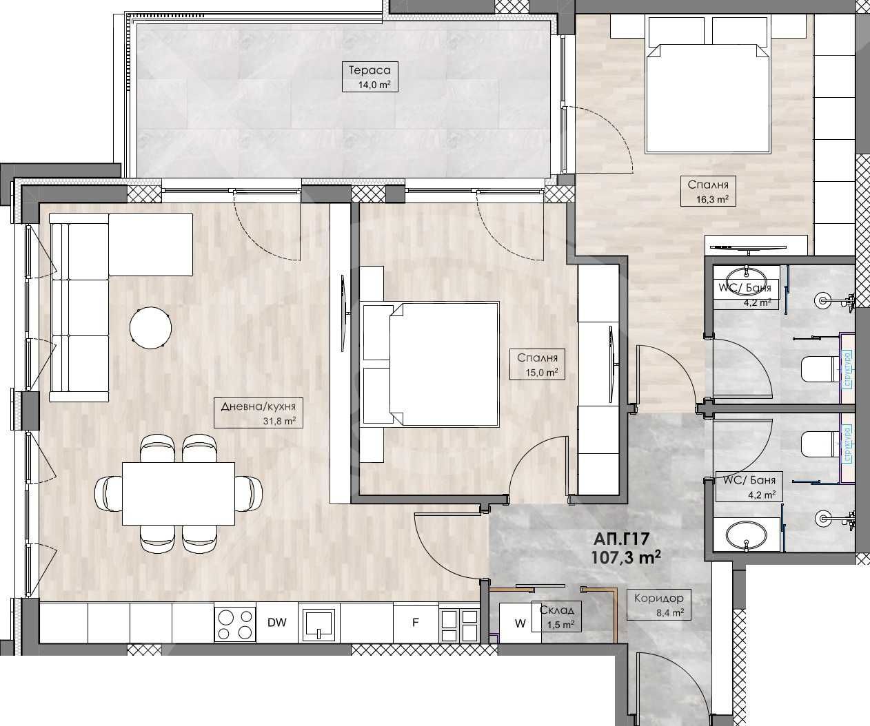 Тристаен апартамент в Пловдив, Кършияка - 120 кв.м за 1087 €/кв.м - Снимка #1
