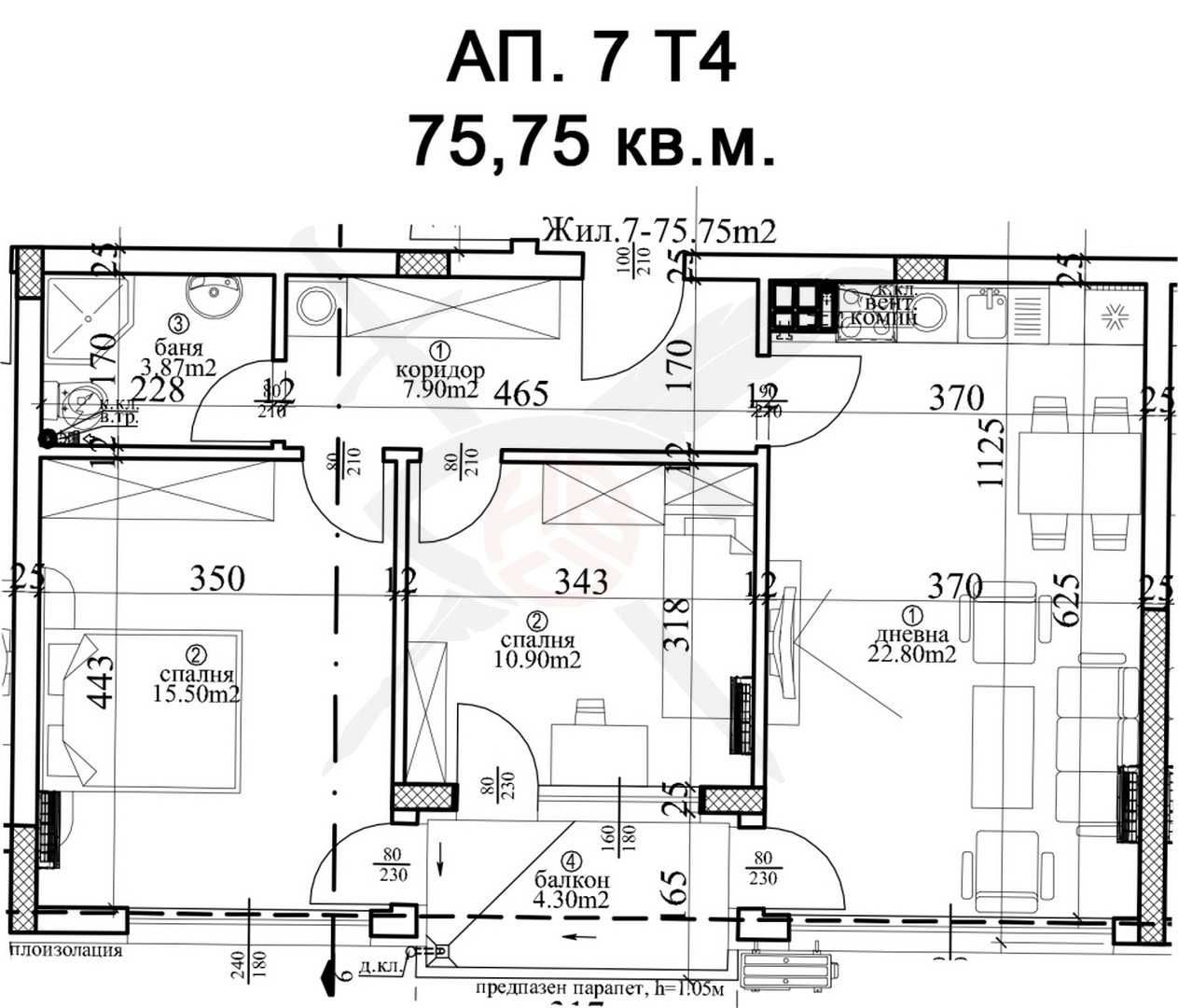 Тристаен апартамент в Варна, Гръцка махала - 103 кв.м за 1597 €/кв.м - Снимка #1
