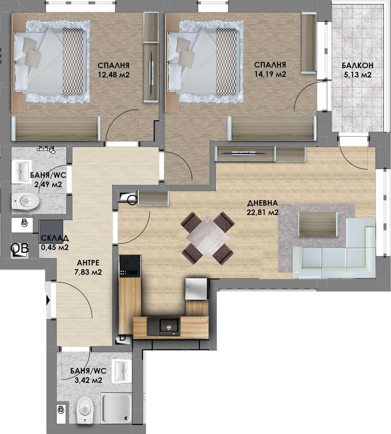 Тристаен апартамент в Пловдив, Христо Смирненски - 96 кв.м за 920 €/кв.м - Снимка #1