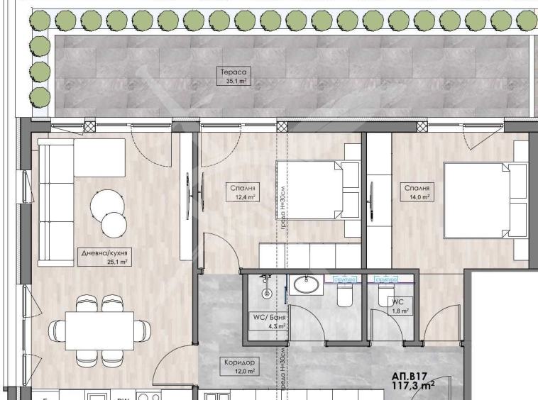 Тристаен апартамент в Пловдив, Кършияка - 105 кв.м за 554 €/кв.м - Снимка #1