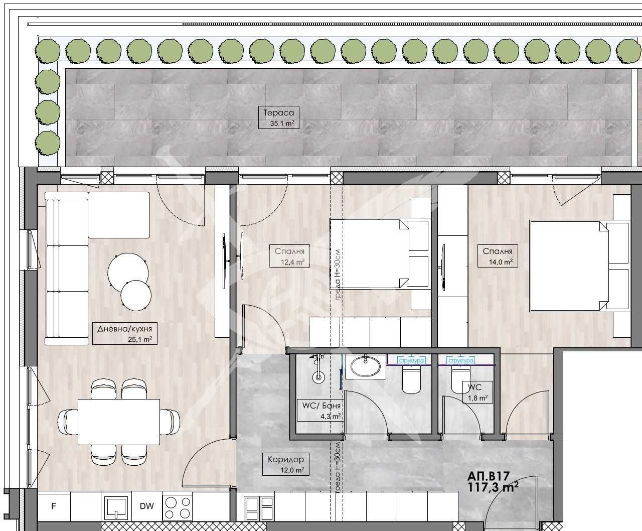 Тристаен апартамент в Пловдив, Кършияка - 127 кв.м за 1083 €/кв.м - Снимка #1