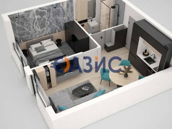 Двустаен апартамент в к.к. Слънчев бряг - 49 кв.м за 1197 €/кв.м - Снимка #1