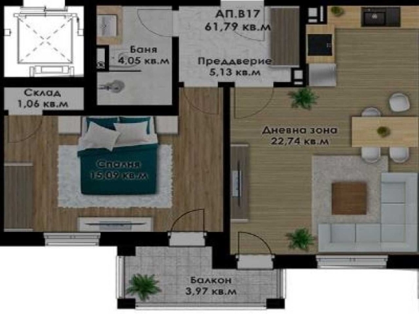 Двустаен апартамент в Пловдив, Коматево - 71 кв.м за 900 €/кв.м - Снимка #1