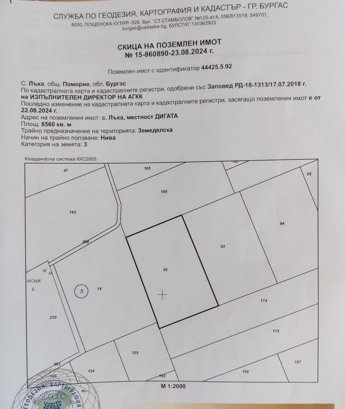 Земеделски имот в с. Лъка, Област Бургас -  кв.м за 3 €/дка - Снимка #1