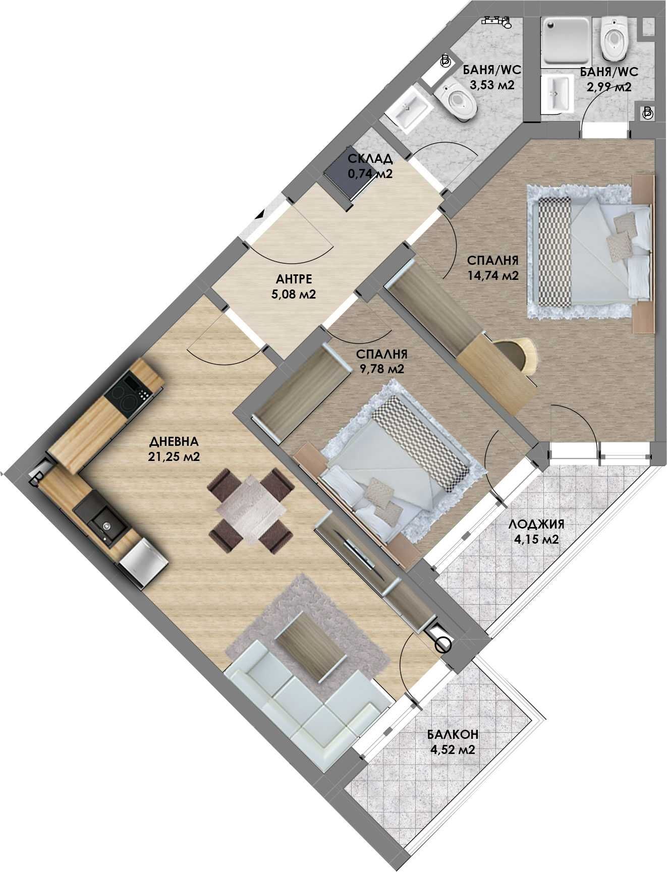 Тристаен апартамент в Пловдив, Христо Смирненски - 91 кв.м за 976 €/кв.м - Снимка #1