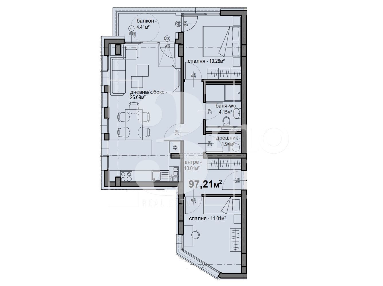 Тристаен апартамент в София, Люлин 5 - 97 кв.м за 1269 €/кв.м - Снимка #1
