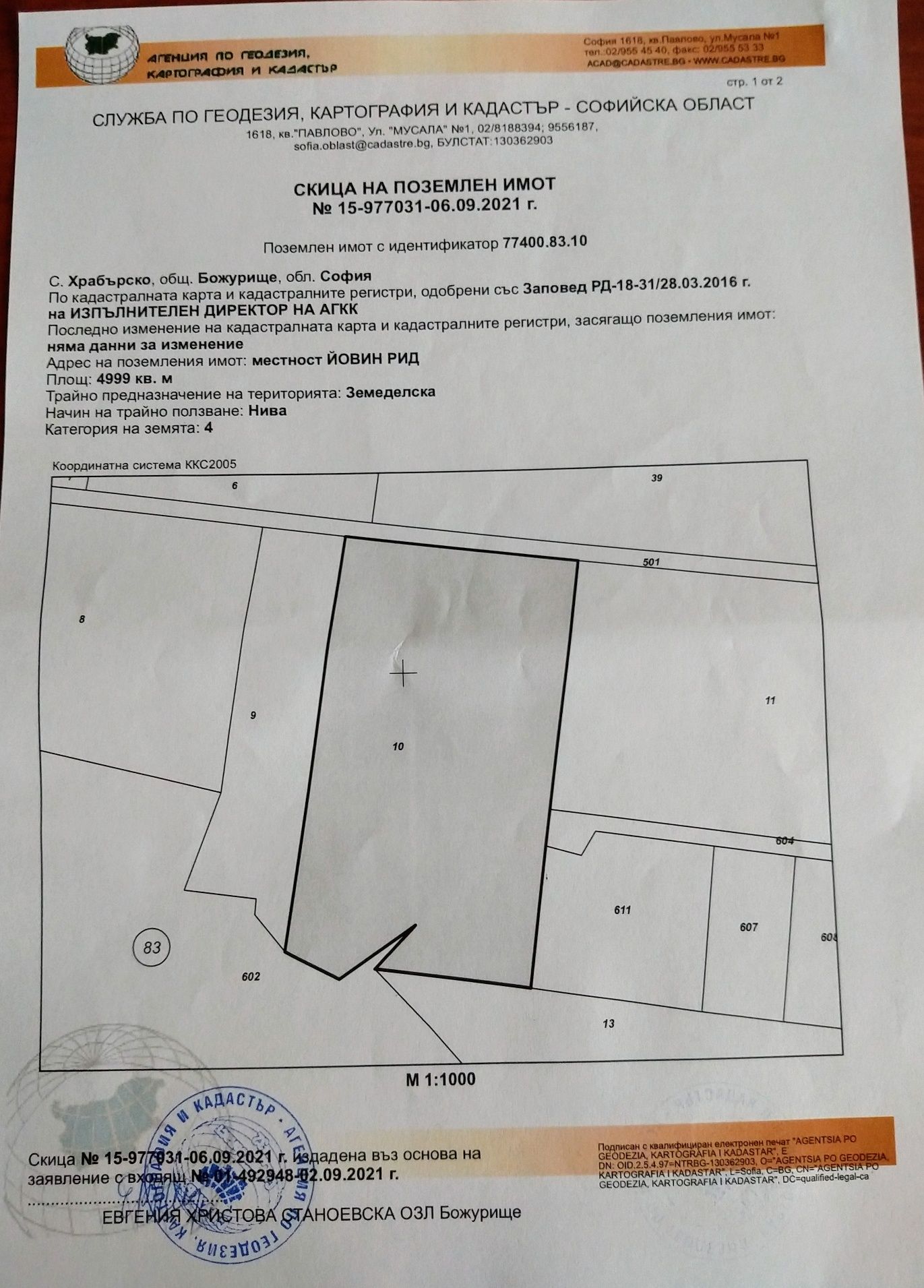 Земеделски имот в с. Храбърско, Област София-област -  кв.м за 11200 €/дка - Снимка #1