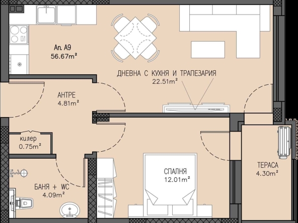 Двустаен апартамент в Пловдив, Остромила - 64 кв.м за 875 €/кв.м - Снимка #1