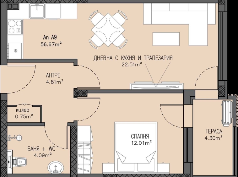 Двустаен апартамент в Пловдив, Остромила - 64 кв.м за 875 €/кв.м - Снимка #1