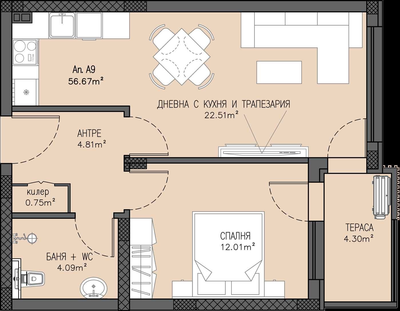 Двустаен апартамент в Пловдив, Остромила - 64 кв.м за 875 €/кв.м - Снимка #1