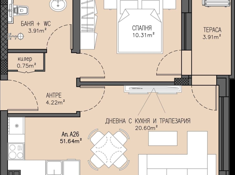 Двустаен апартамент в Пловдив, Остромила - 58 кв.м за 707 €/кв.м - Снимка #1
