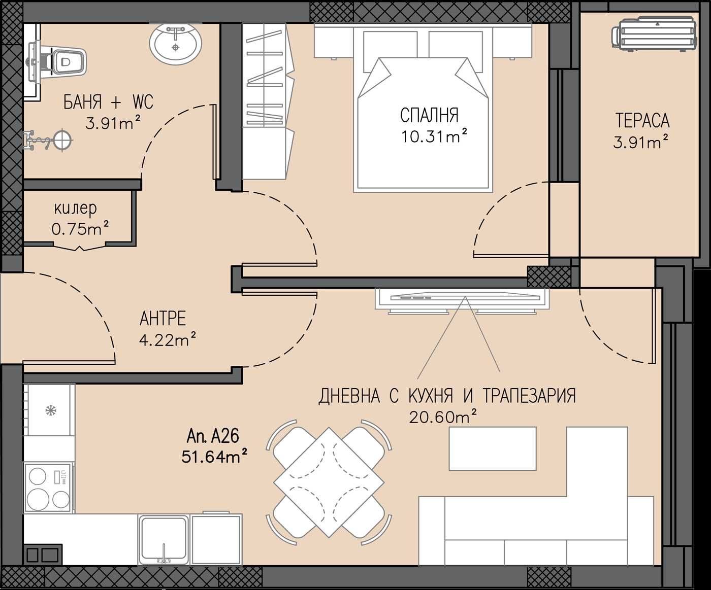 Двустаен апартамент в Пловдив, Остромила - 58 кв.м за 707 €/кв.м - Снимка #1
