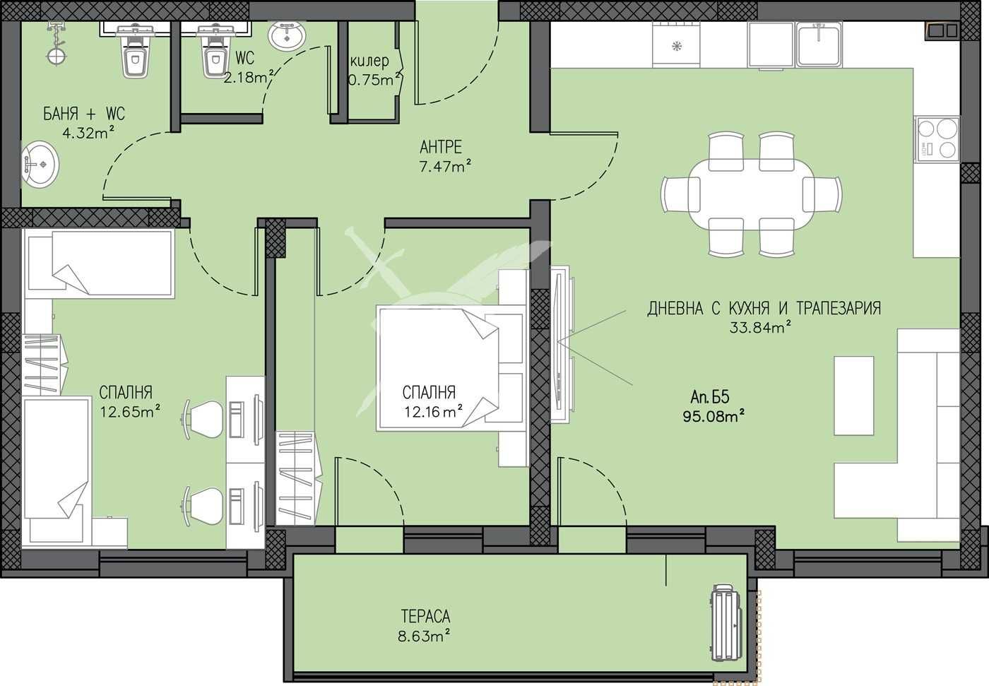 Тристаен апартамент в Пловдив, Беломорски - 108 кв.м за 1575 €/кв.м - Снимка #1