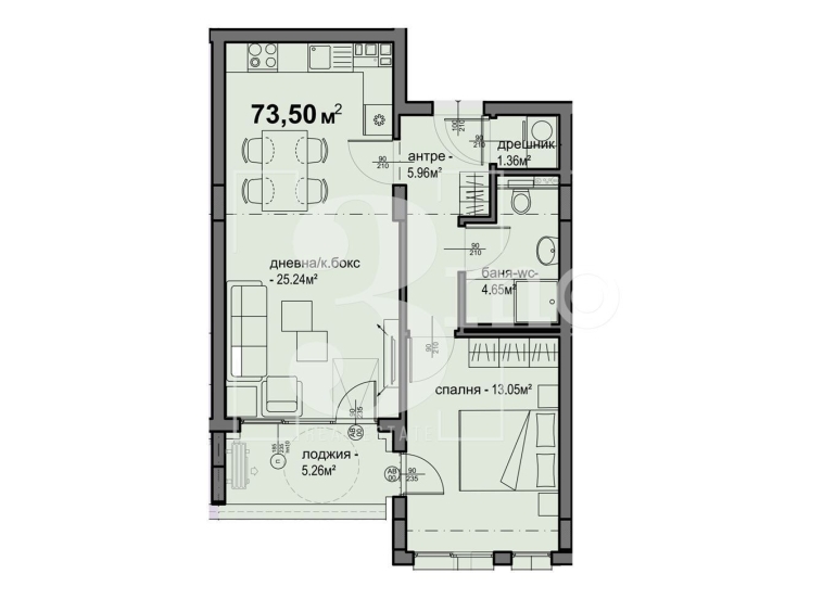 Двустаен апартамент в София, Люлин 5 - 74 кв.м за 1411 €/кв.м - Снимка #1