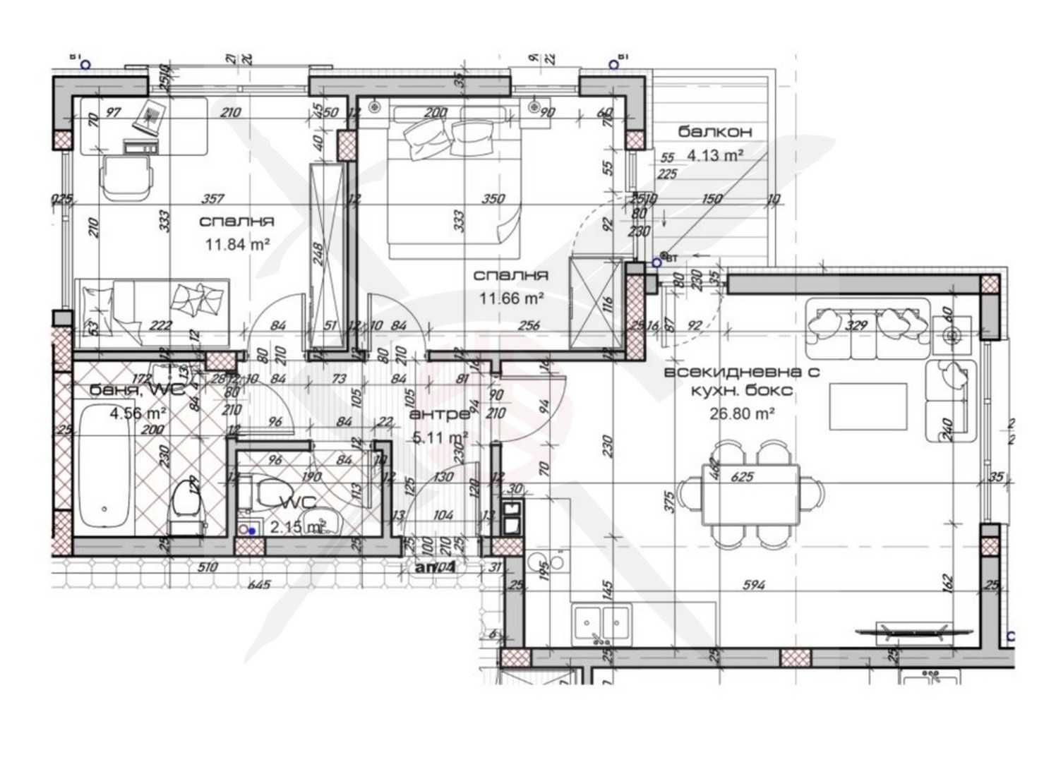 Тристаен апартамент в Варна, Виница - 69 кв.м за 1405 €/кв.м - Снимка #1