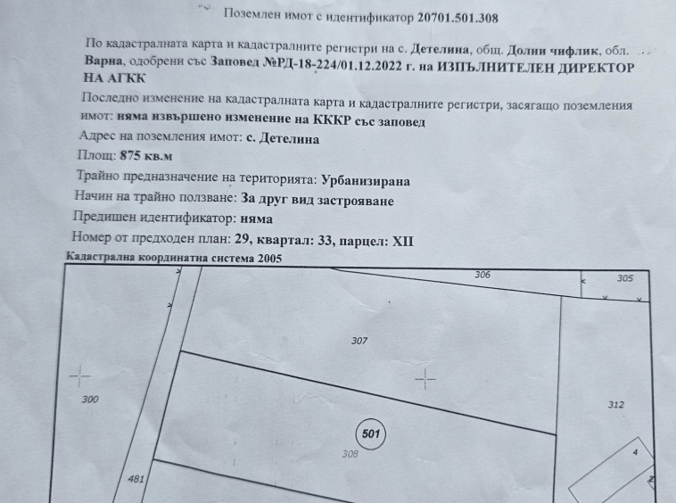 Парцел в с. Детелина, Област Варна - 900 кв.м за 9 €/кв.м - Снимка #1