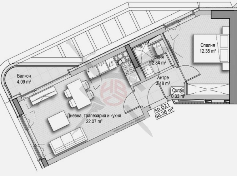 Двустаен апартамент в София, Хладилника - 68 кв.м за 2118 €/кв.м - Снимка #1