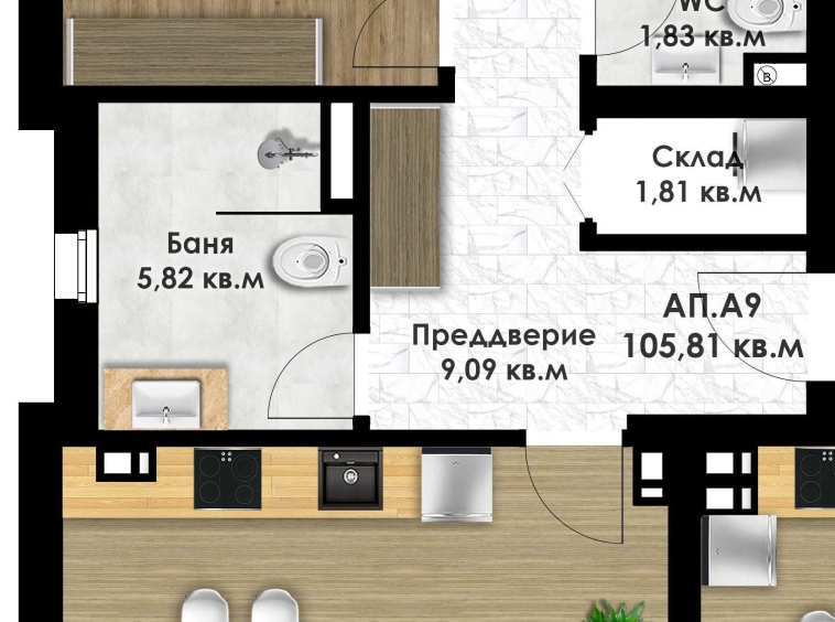 Тристаен апартамент в Пловдив, Остромила - 121 кв.м за 900 €/кв.м - Снимка #1