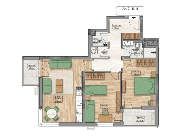 Тристаен апартамент в Пловдив, Захарна фабрика - 103 кв.м за 1447 €/кв.м - Снимка #1
