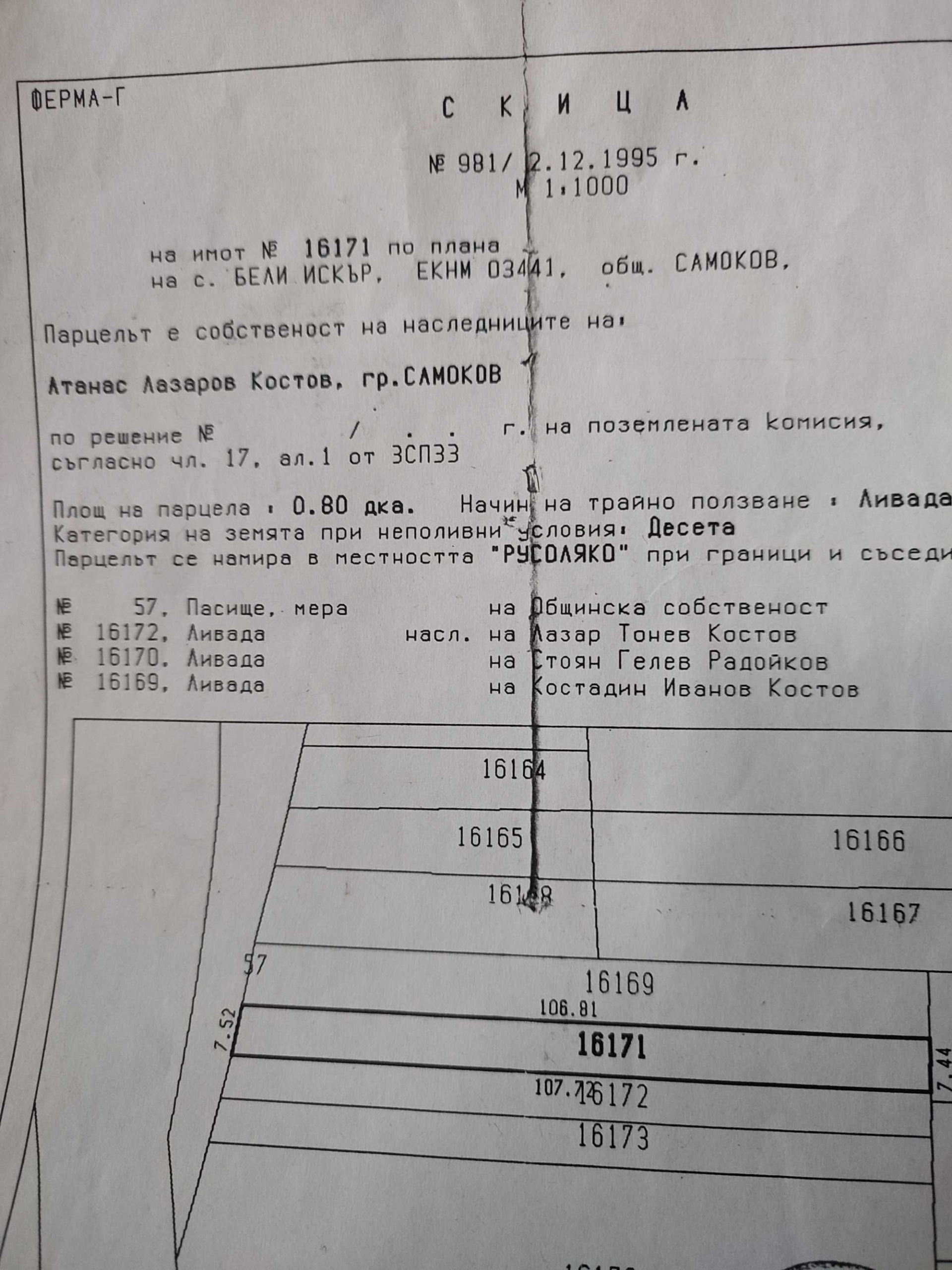 Земеделски имот в Самоков -  кв.м за 39 €/дка - Снимка #1