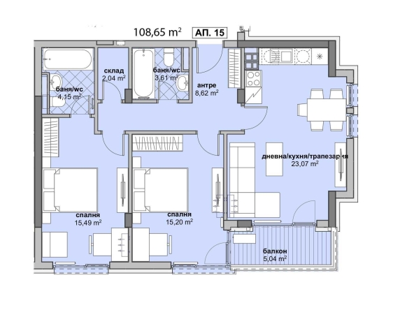 Тристаен апартамент в София, Медицинска академия - 108 кв.м за 1459 €/кв.м - Снимка #1
