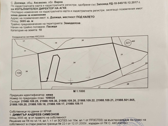 Парцел в с. Долище, Област Варна - 3695 кв.м за 6 €/кв.м - Снимка #1