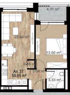 Двустаен апартамент в София, Зона Б-5 - 71 кв.м за 2154 €/кв.м - Снимка #1