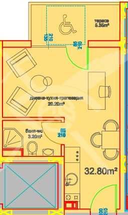 Едностаен апартамент в Бургас, Меден рудник - зона А - 37 кв.м за 619 €/кв.м - Снимка #1