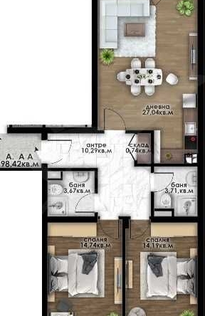Тристаен апартамент в Пловдив, Остромила - 111 кв.м за 653 €/кв.м - Снимка #1