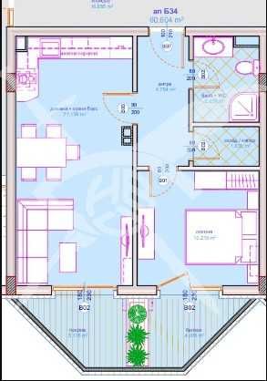 Двустаен апартамент в Бургас, Сарафово - 60 кв.м за 1316 €/кв.м - Снимка #1