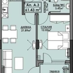 Двустаен апартамент в Бургас, Славейков - 62 кв.м за 1083 €/кв.м - Снимка #1