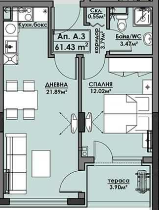 Двустаен апартамент в Бургас, Славейков - 62 кв.м за 1083 €/кв.м - Снимка #1