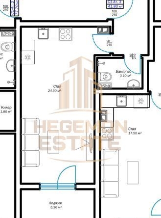 Едностаен апартамент в Варна, м-т Пчелина - 42 кв.м за 1178 €/кв.м - Снимка #1