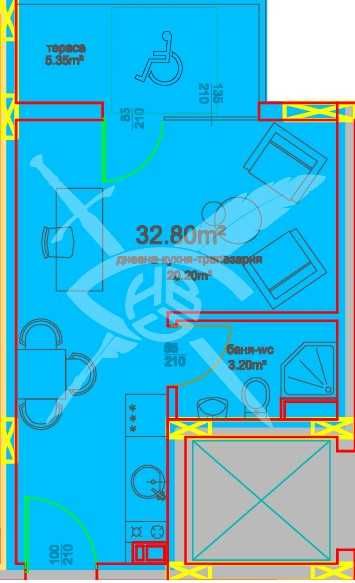 Едностаен апартамент в Бургас, Меден рудник - зона А - 36 кв.м за 923 €/кв.м - Снимка #1