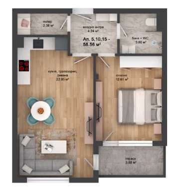 Двустаен апартамент в Пловдив, Кършияка - 69 кв.м за 986 €/кв.м - Снимка #1