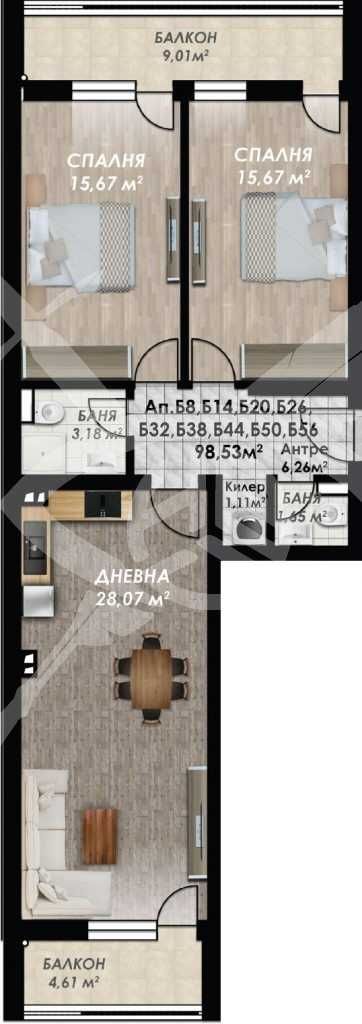 Тристаен апартамент в Пловдив, Кършияка - 114 кв.м за 855 €/кв.м - Снимка #1