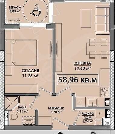 Двустаен апартамент в Бургас, Славейков - 58 кв.м за 1014 €/кв.м - Снимка #1
