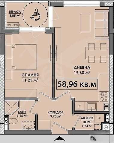 Двустаен апартамент в Бургас, Славейков - 58 кв.м за 1014 €/кв.м - Снимка #1