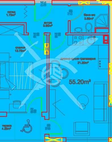 Двустаен апартамент в Бургас, Меден рудник - зона А - 62 кв.м за 904 €/кв.м - Снимка #1