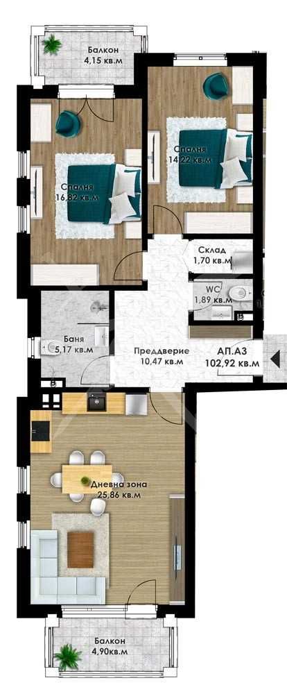 Тристаен апартамент в Пловдив, Остромила - 120 кв.м за 1091 €/кв.м - Снимка #1