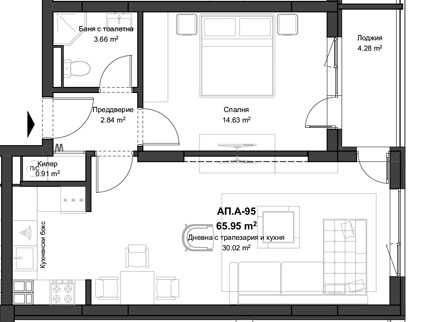 Двустаен апартамент в Пловдив, Кючук Париж - 77 кв.м за 1230 €/кв.м - Снимка #1