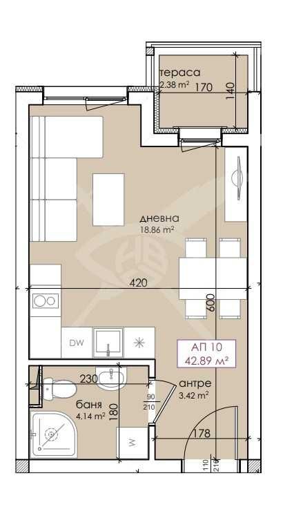 Едностаен апартамент в Созопол - 42 кв.м за 1441 €/кв.м - Снимка #1