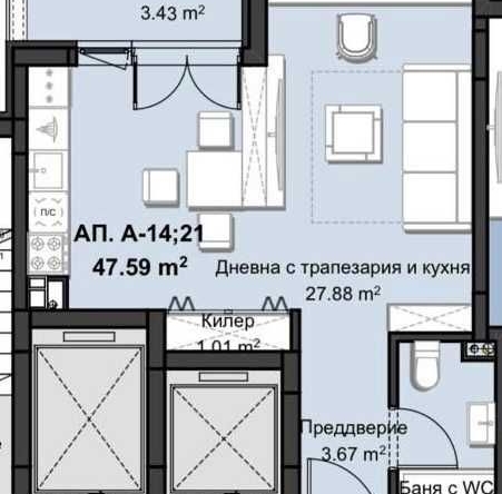 Едностаен апартамент в Пловдив, Христо Смирненски - 47 кв.м за 749 €/кв.м - Снимка #1