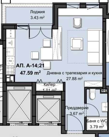 Едностаен апартамент в Пловдив, Христо Смирненски - 47 кв.м за 749 €/кв.м - Снимка #1